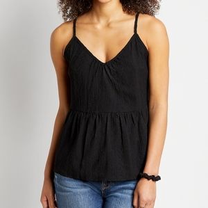 Black Peplum Lace-Up Back Tank Top